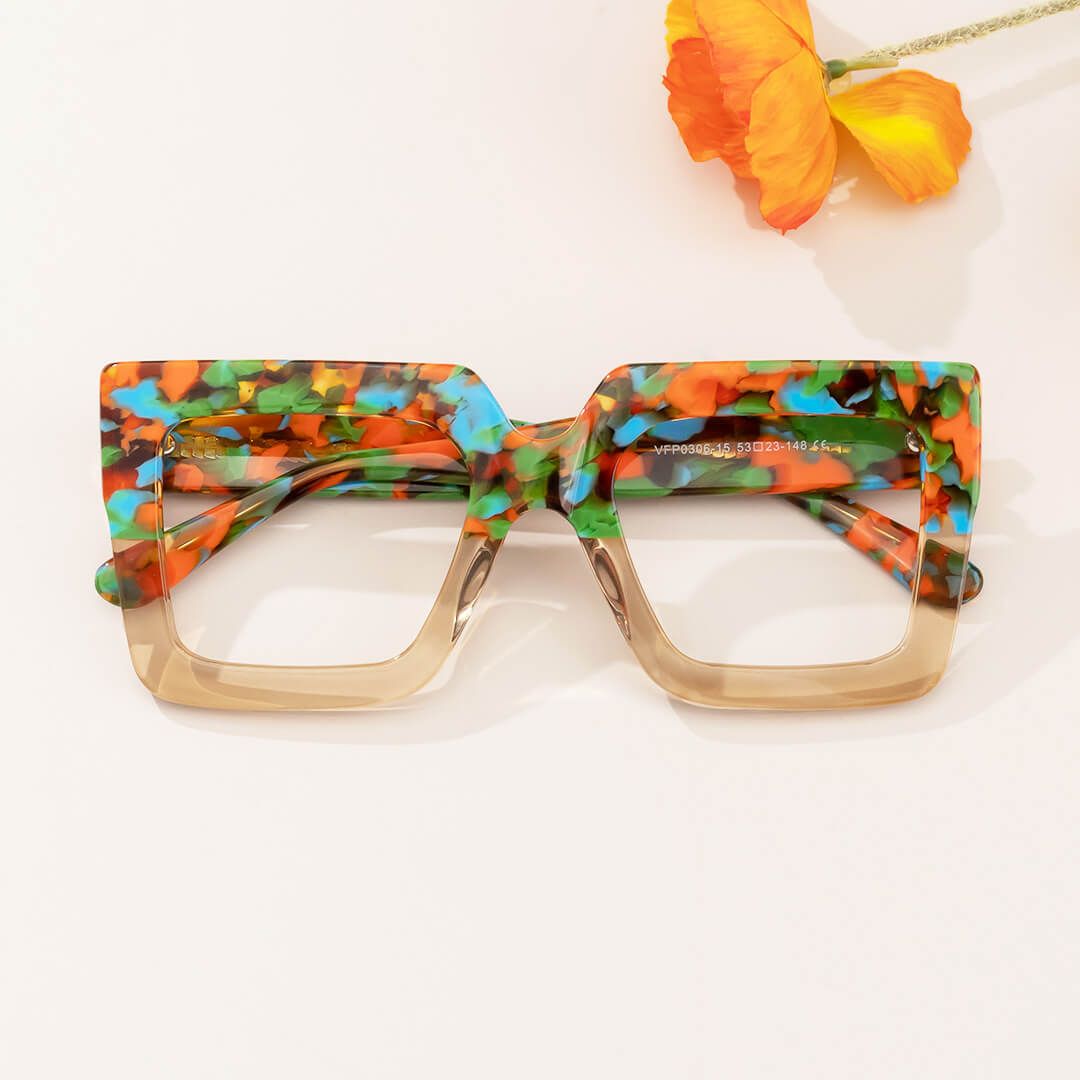 model wearing Charisse - Square Two-tone Floral Eyeglasses 1