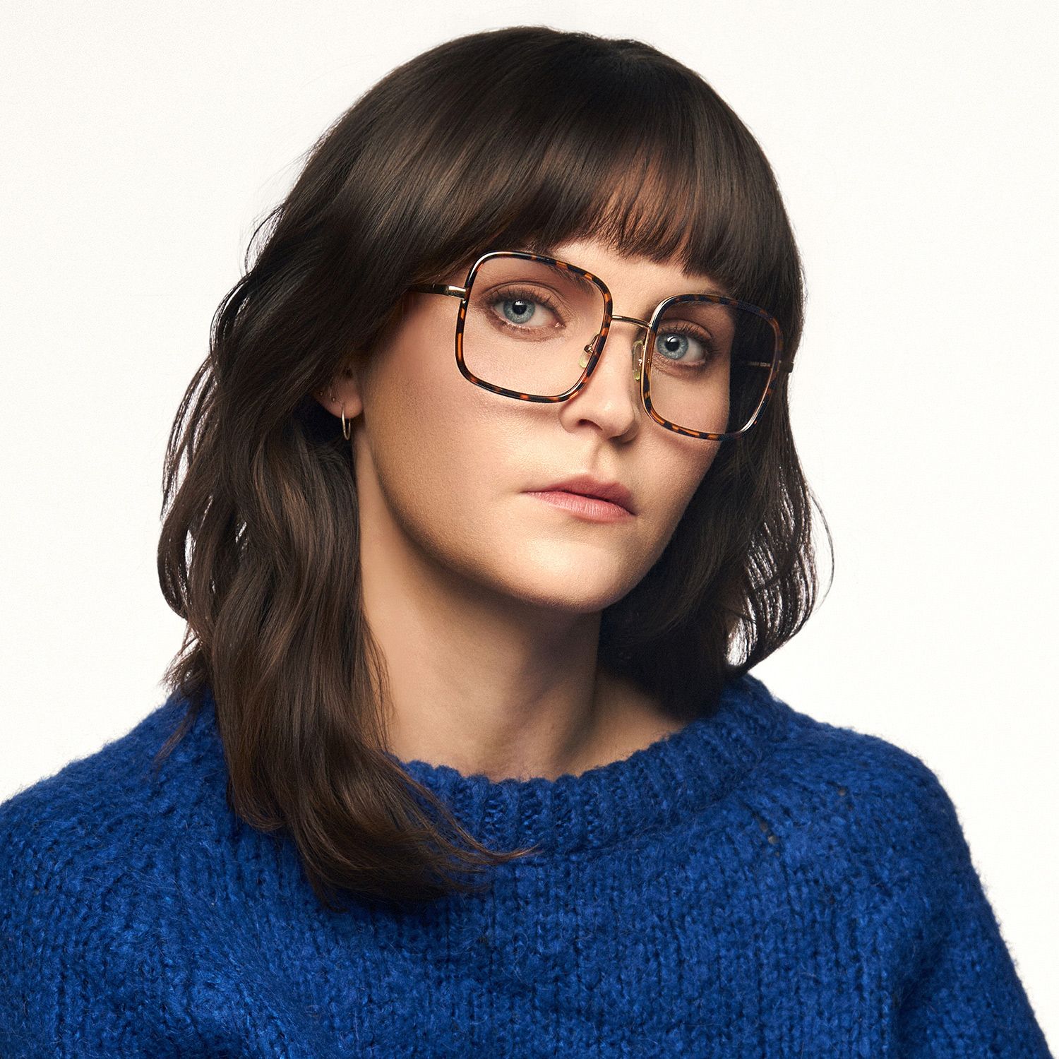 Jace - Oversized Square Tortoise and Gold Glasses by Vooglam - On Model