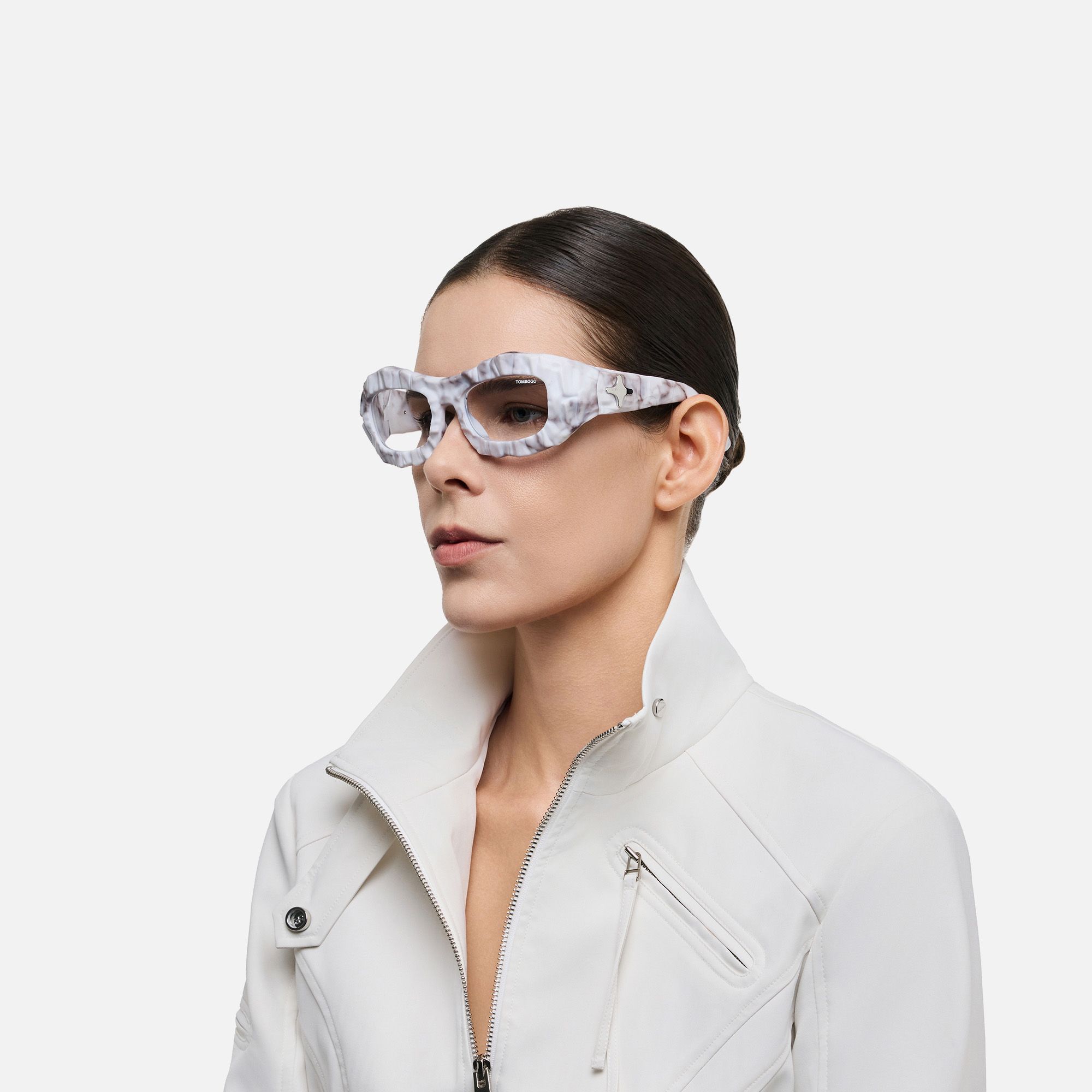 The Geologist - White Marble Rock Glasses by Vooglam - Side View On Model
