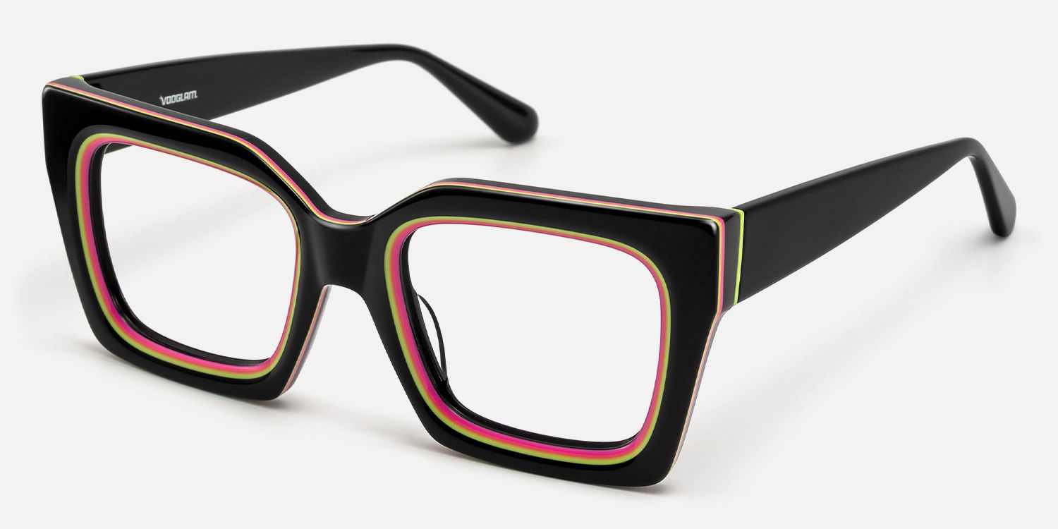 Trance - Square Black Eyeglasses by Vooglam - Front View