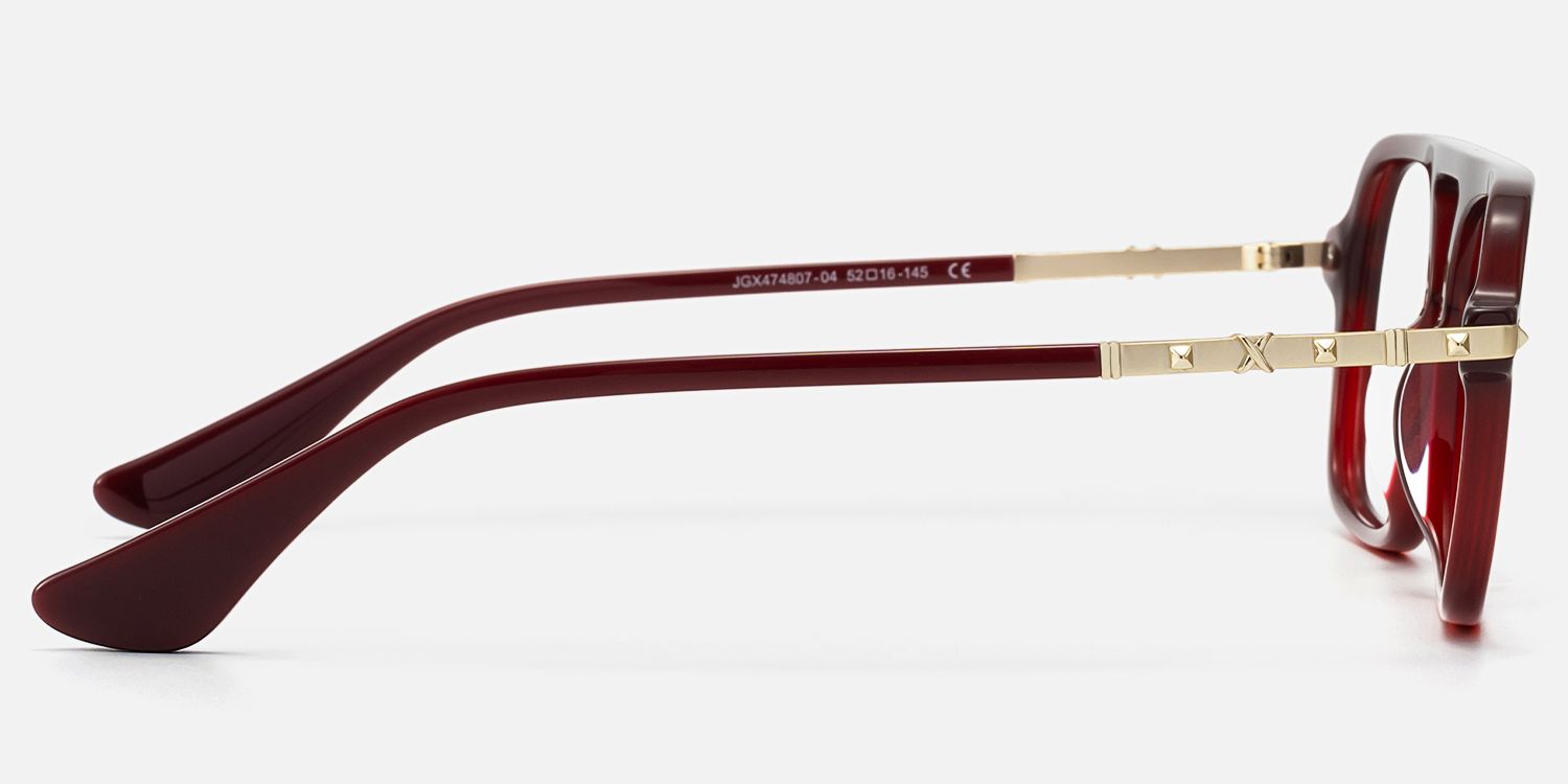 Marfa - Maroon Square Acetate Aviator Glasses by Vooglam - Side View