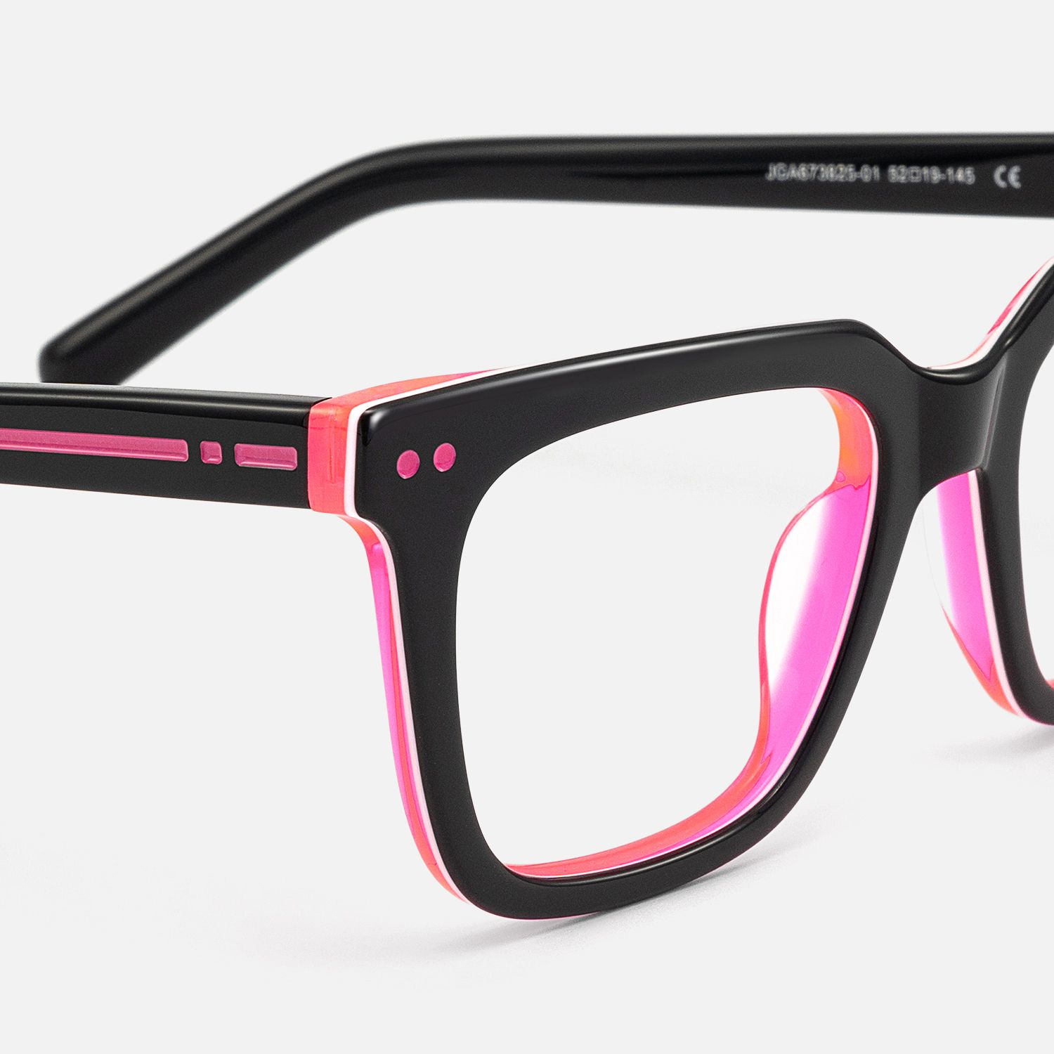 Remix - Black and Pink Neon Rectangle Rave Glasses by Vooglam - Design Details