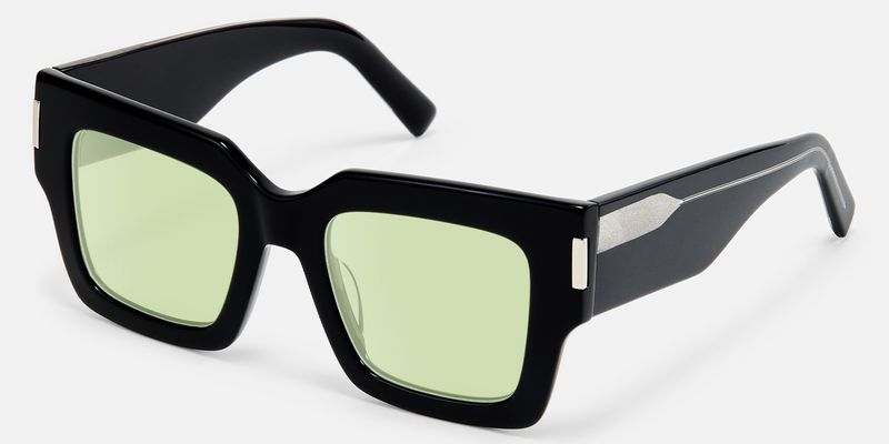 Vaeda - Black Square Green Lens Sunglasses | Vooglam
