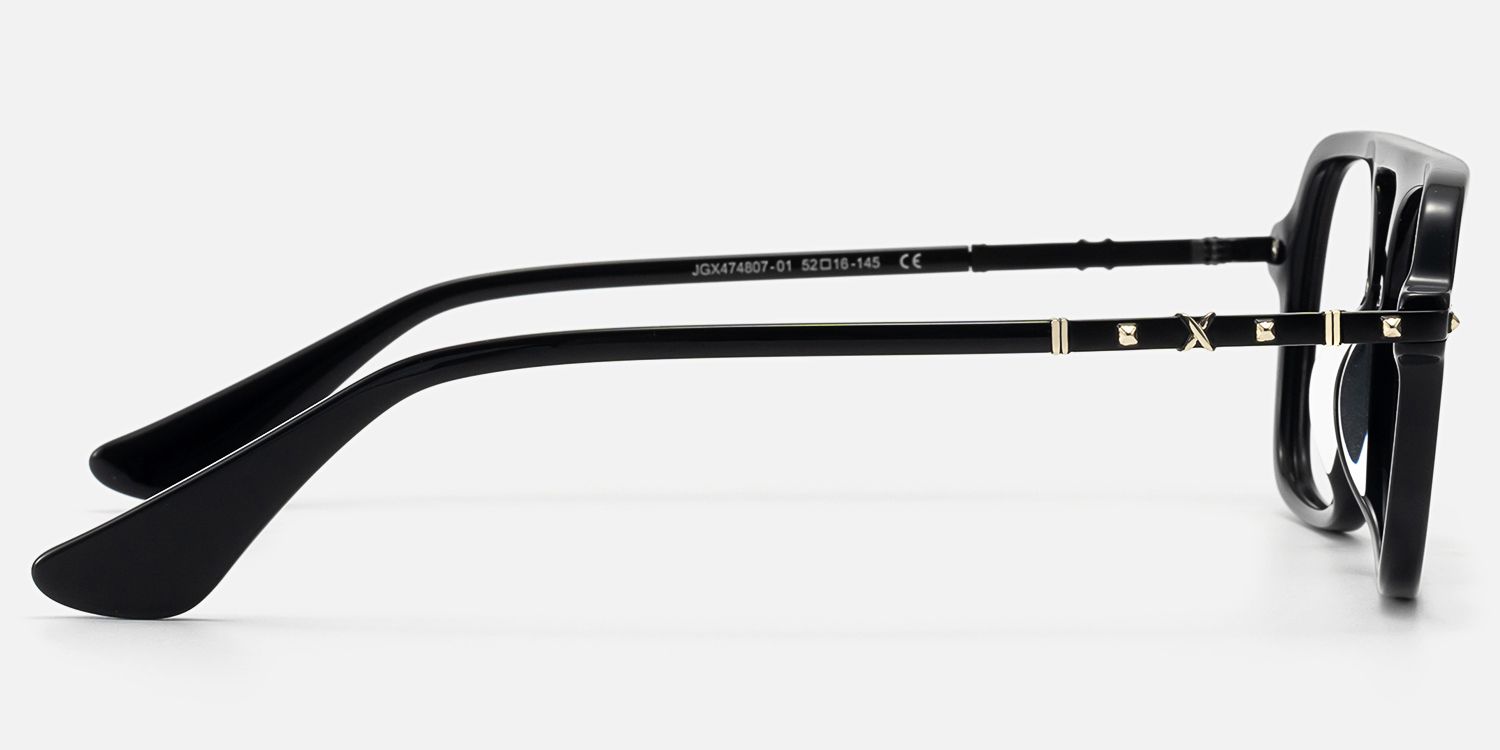Marfa - Premium Black Gold Square Aviator Glasses by Vooglam - Side View