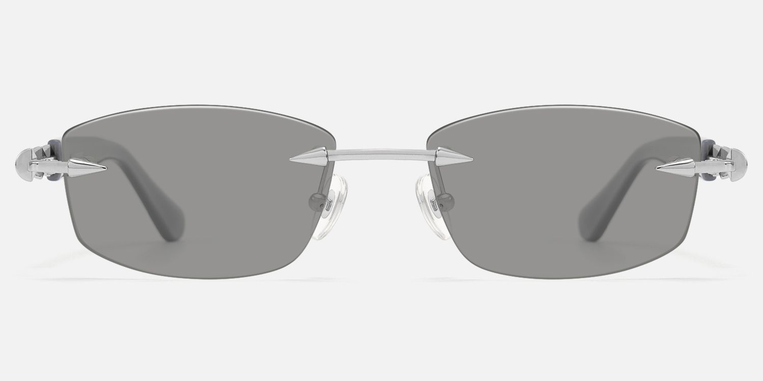 Fracture - Light Grey Tint Rimless Sunglasses by Vooglam - Angle View
