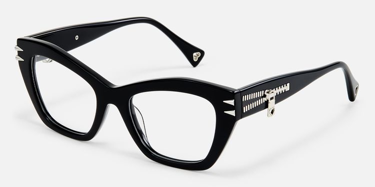 Manon - Zipper Chunky Black Cateye Glasses by Vooglam