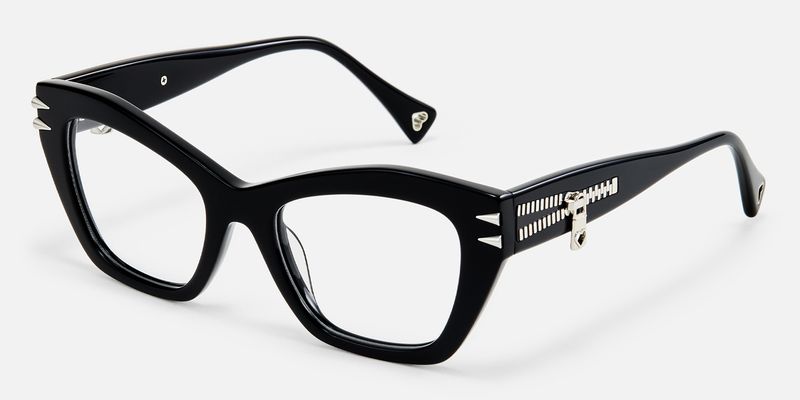 Manon - Zipper Chunky Black Cateye Glasses by Vooglam