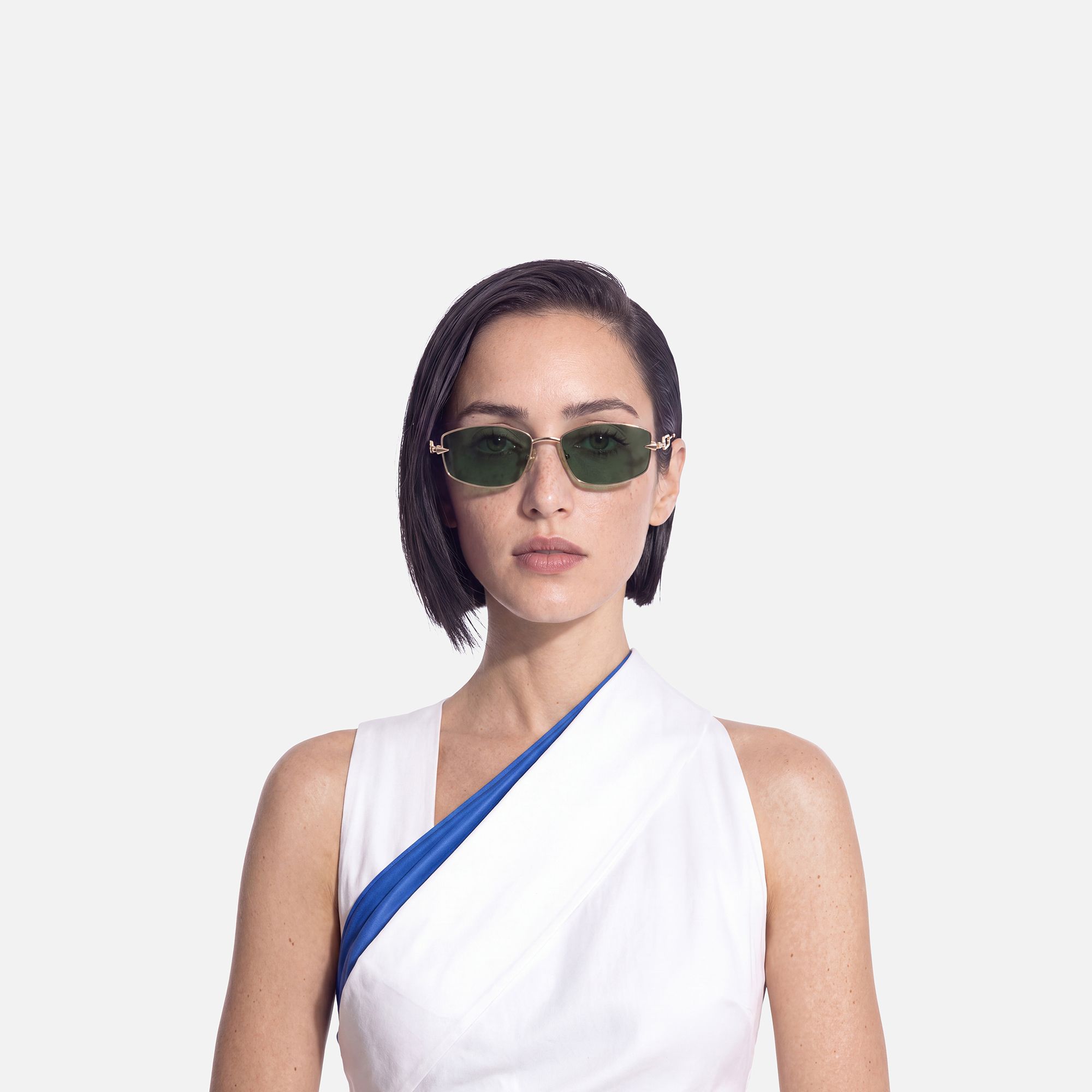 Bladework - Dark Green Tint Narrow Sunglasses by Vooglam - On Model
