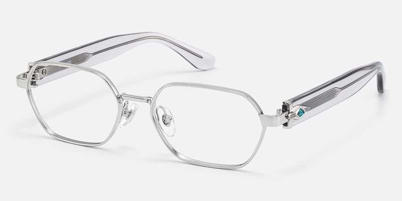 Orion - Silver & Clear Geometric Glasses by Vooglam
