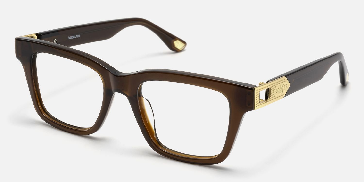 Legacy - Brown Gold Square Rectangle Eyeglasses by Vooglam - Front View