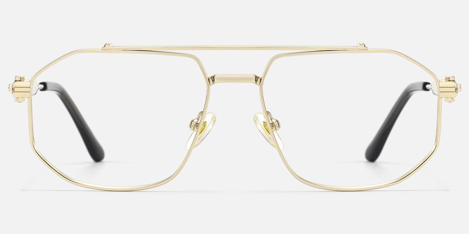 Ando - Gold Geometric Aviator Scale Glasses by Vooglam - Angle View