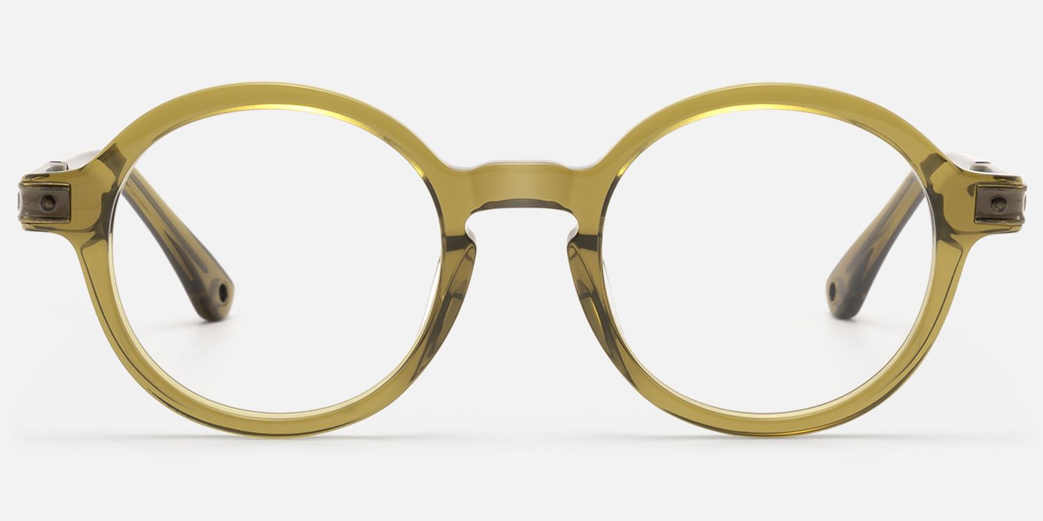 Lennon - Antique Bronze Olive Green Round Frame by Vooglam - Angle View