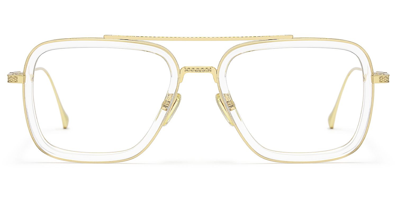Alvira - Oversized Clear Gold Aviator Glasses by Vooglam Product Details 1