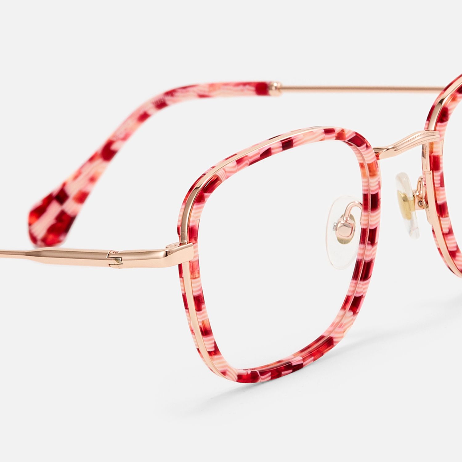 Sundance - Red and Pink Checkered Eyeglasses by Vooglam - Design Details