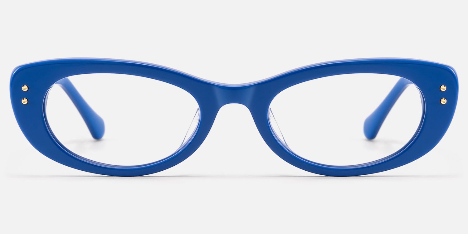 Ginza - Blue Funky Y2K Narrow Cat Eye Rx Glasses by Vooglam - Angle View