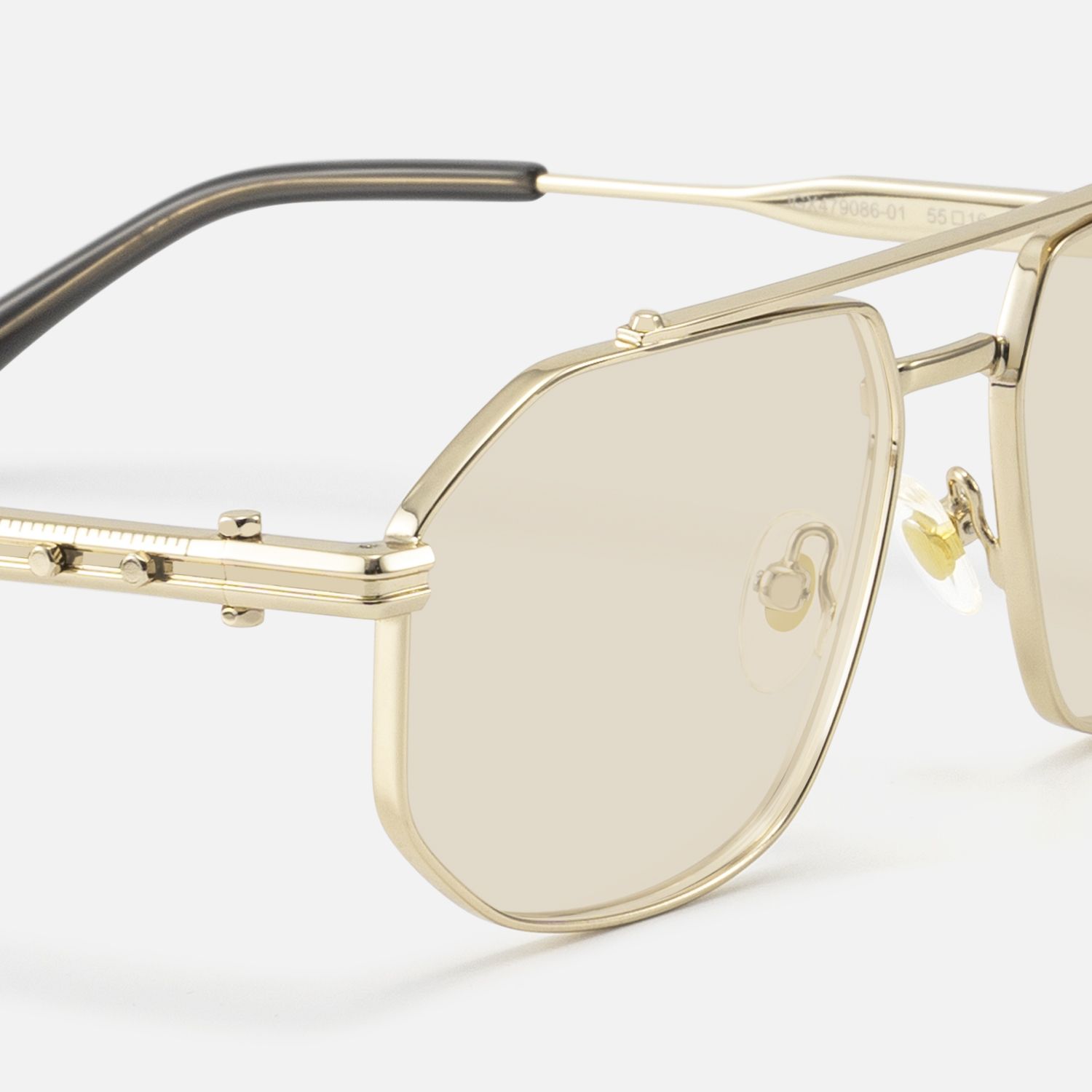 Ando - Gold Geometric Aviator Scale Sunglasses by Vooglam - Design Details