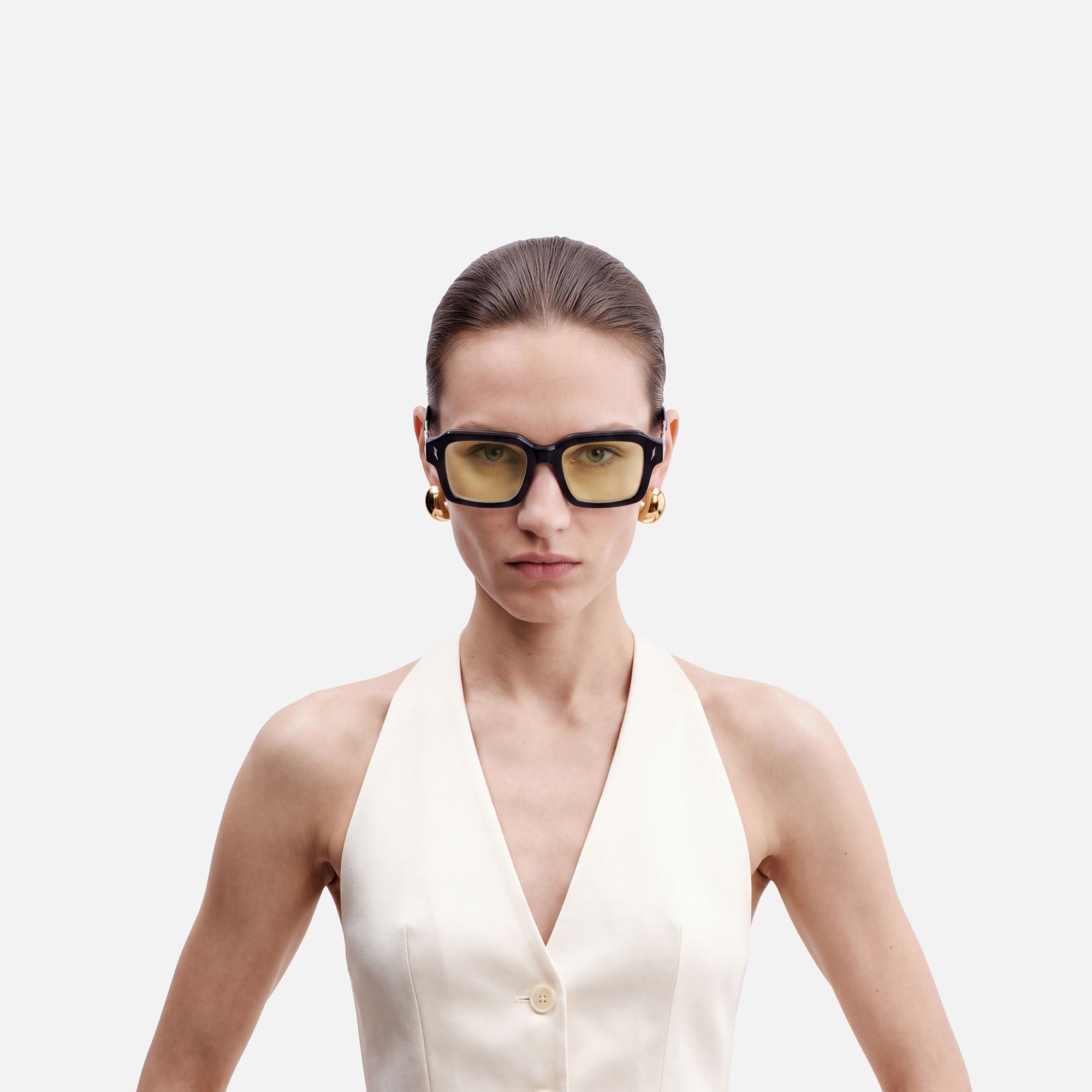 Blindspot - Acetate Yellow Tint Black Sunglasses by Vooglam - On Model