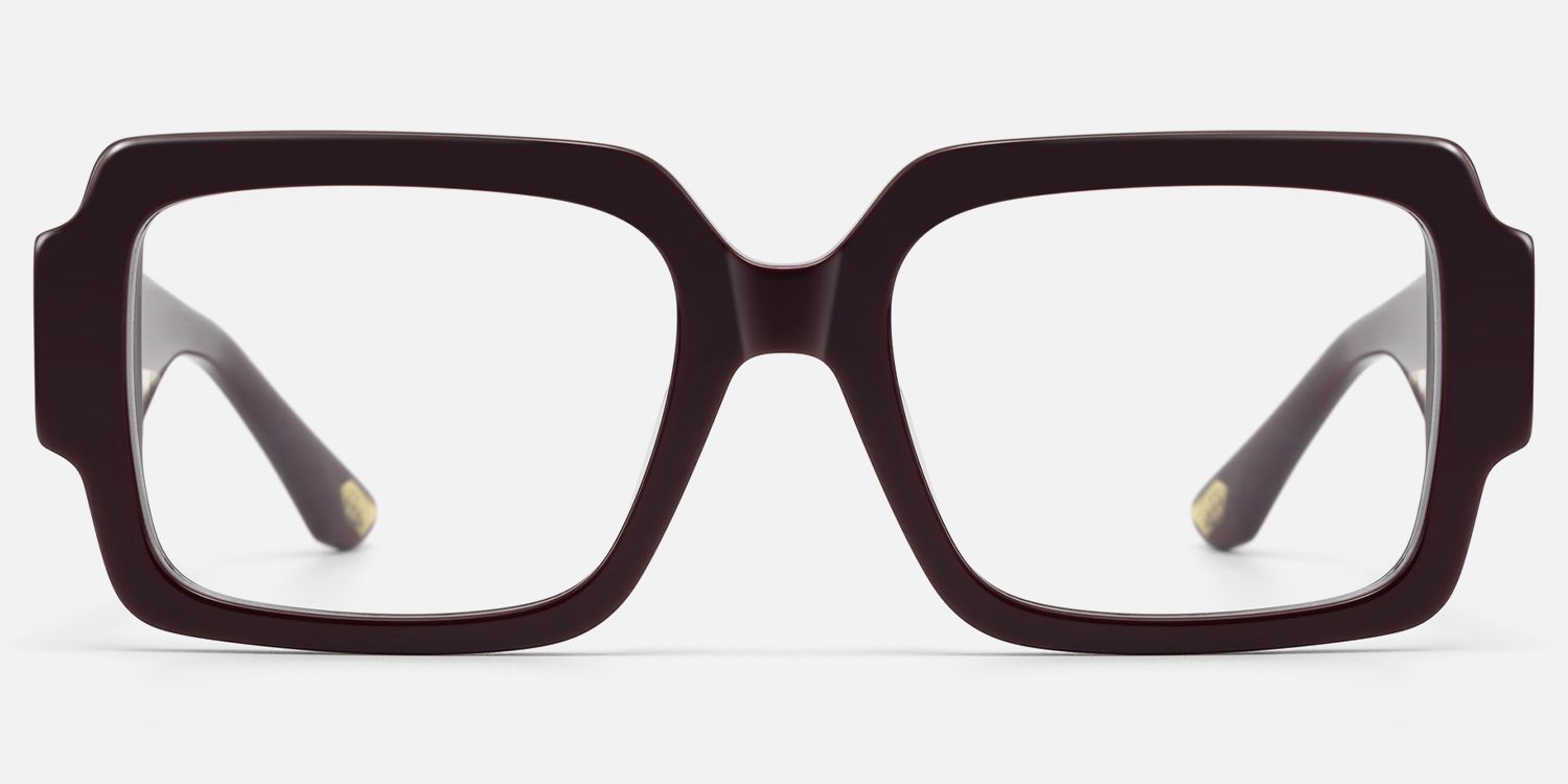 Axis - Large Burgundy Art Deco Glasses by Vooglam - Angle View