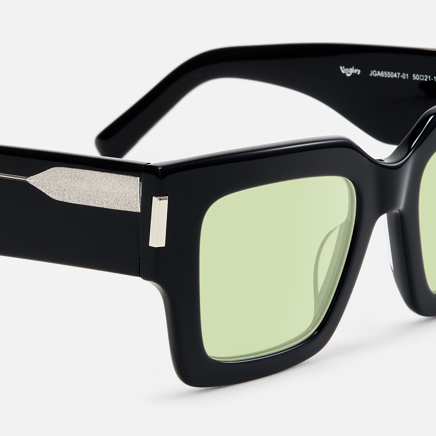 Vaeda - Black Square Green Lens Sunglasses by Vooglam - Design Details