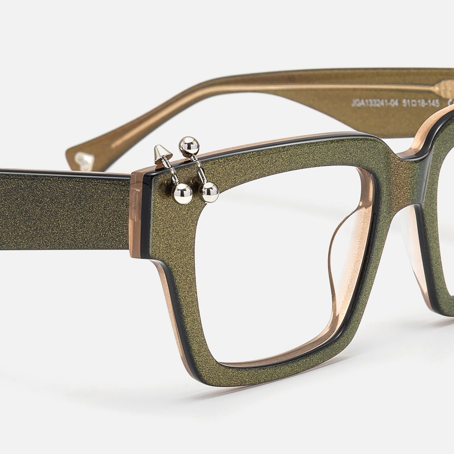 Pierce - Pearlescent Brown Pierced Punk Glasses by Vooglam - Design Details