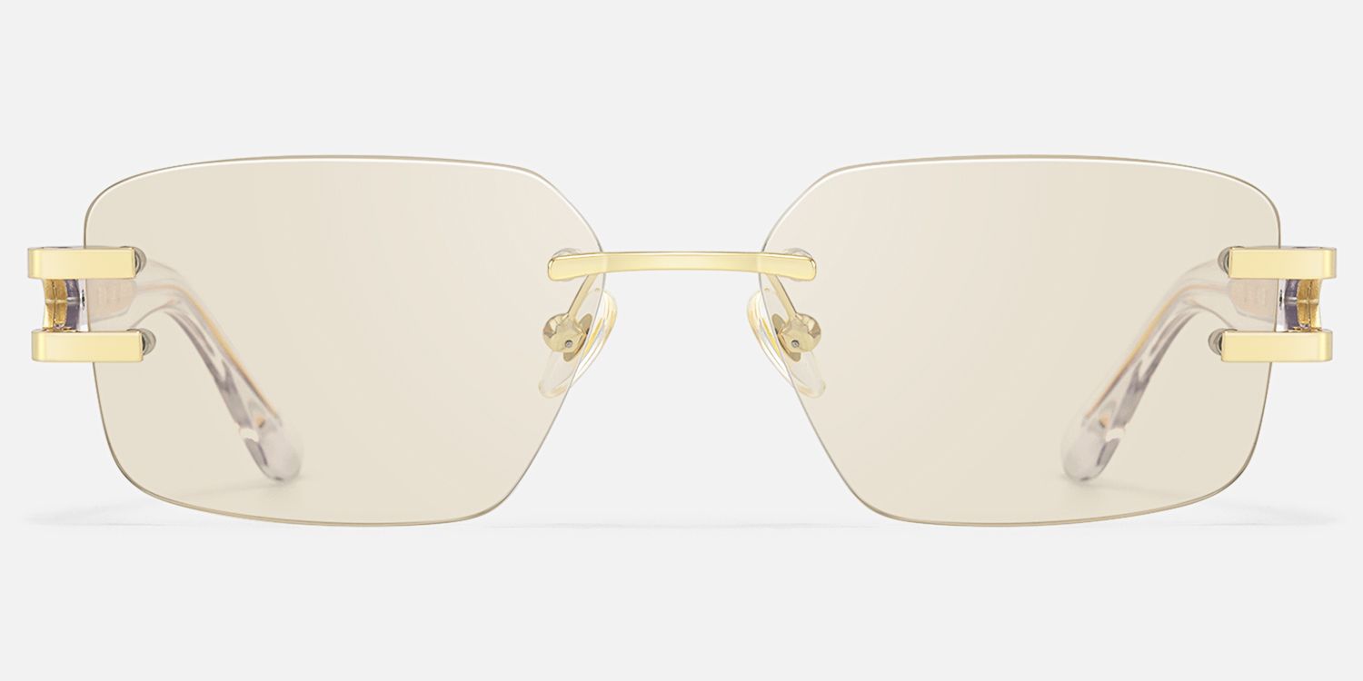 Aurum - Black Rimless Rectangle Glasses by Vooglam - Angle View
