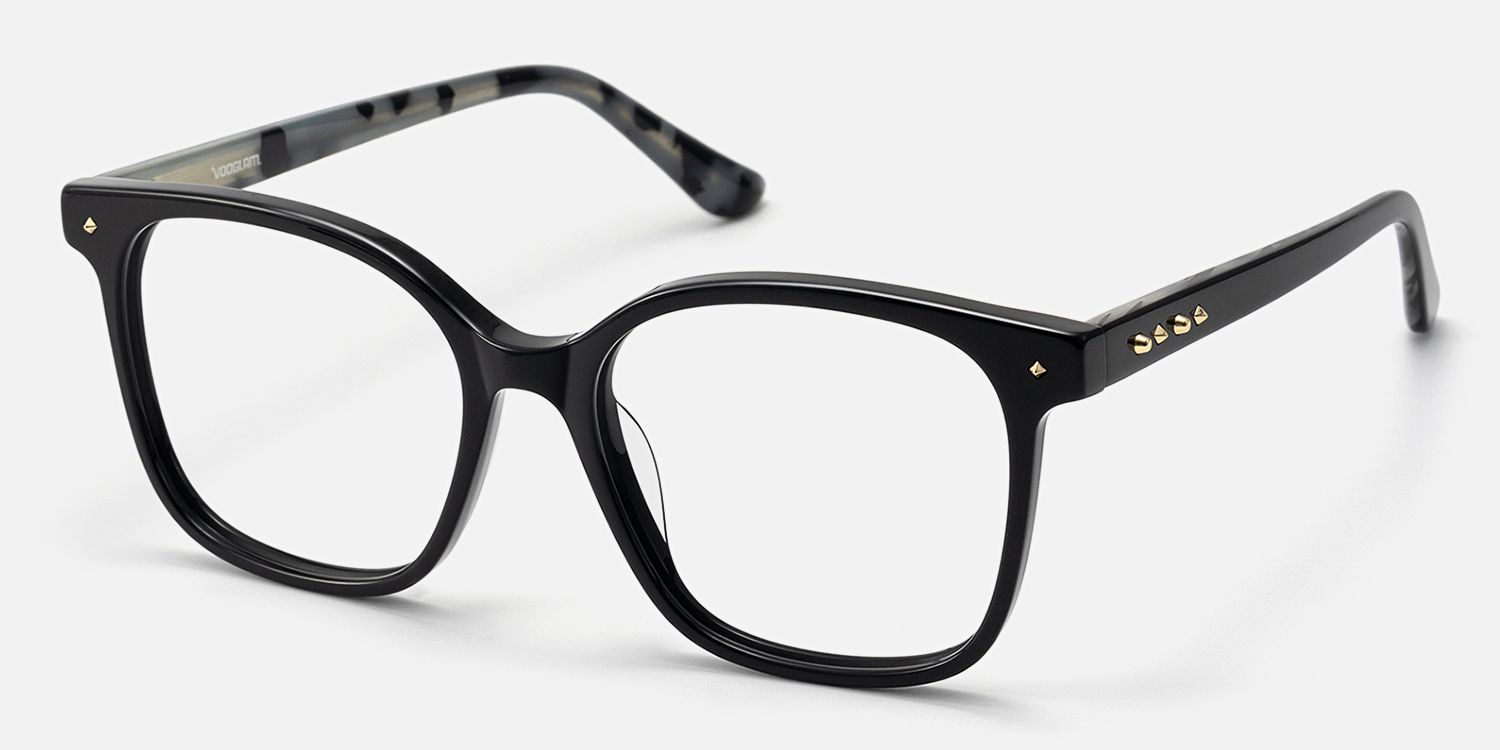 Spacek - Boho Chic Square Black Eyeglasses by Vooglam - Front View