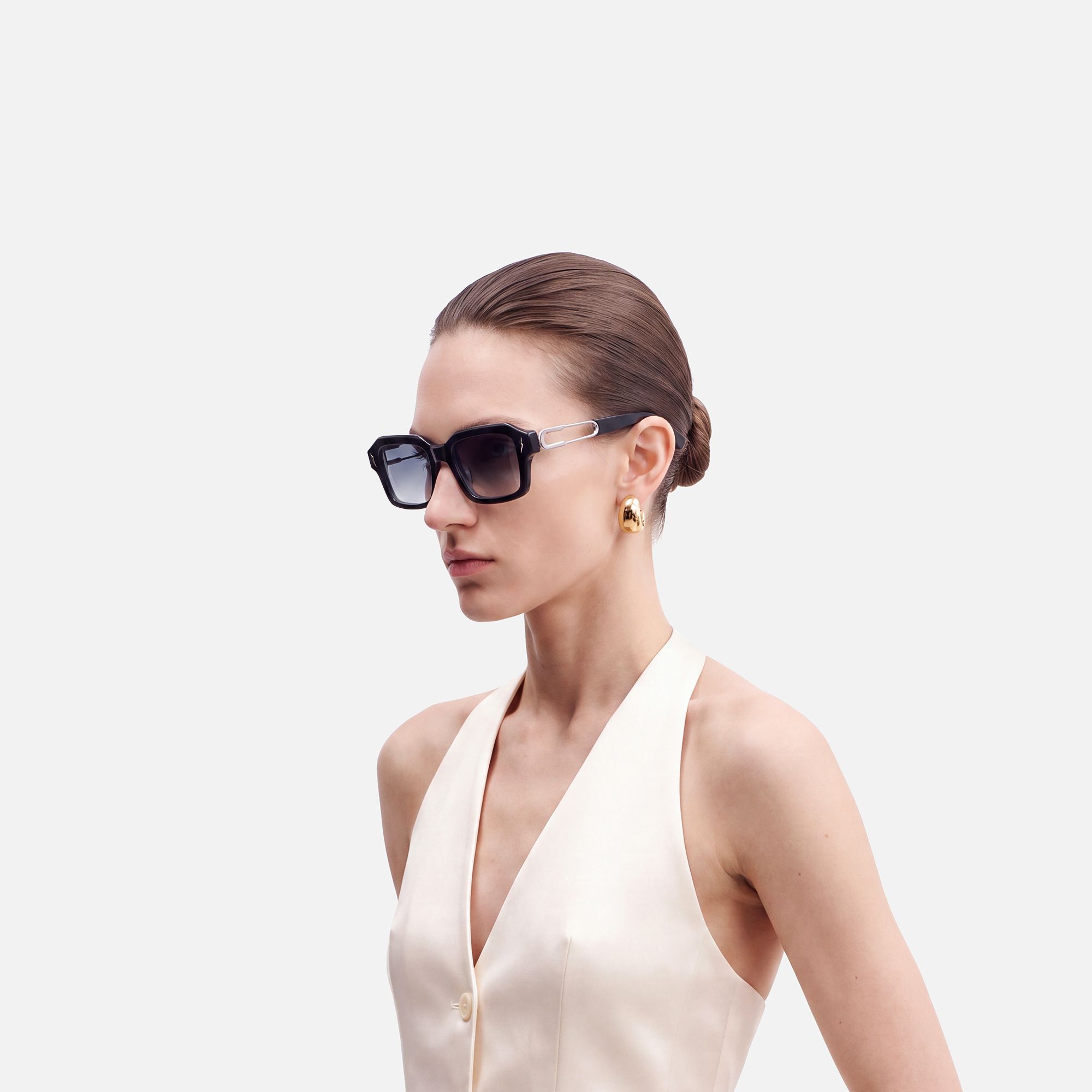 Blindspot - Gradient Gray Safety Pin Sunglasses by Vooglam - Side View On Model