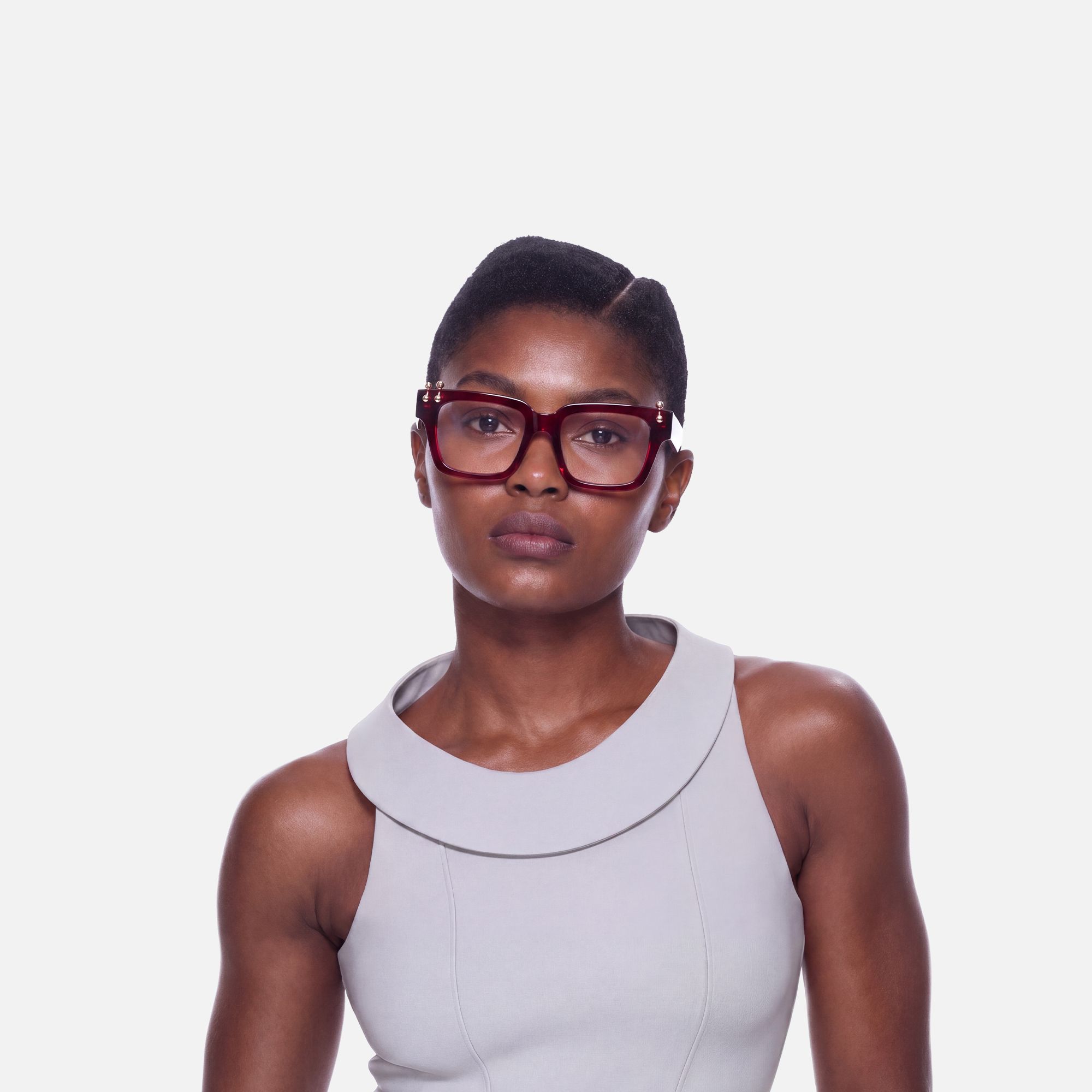 PIERCE - Square Red Eyeglasses by Vooglam - On Model