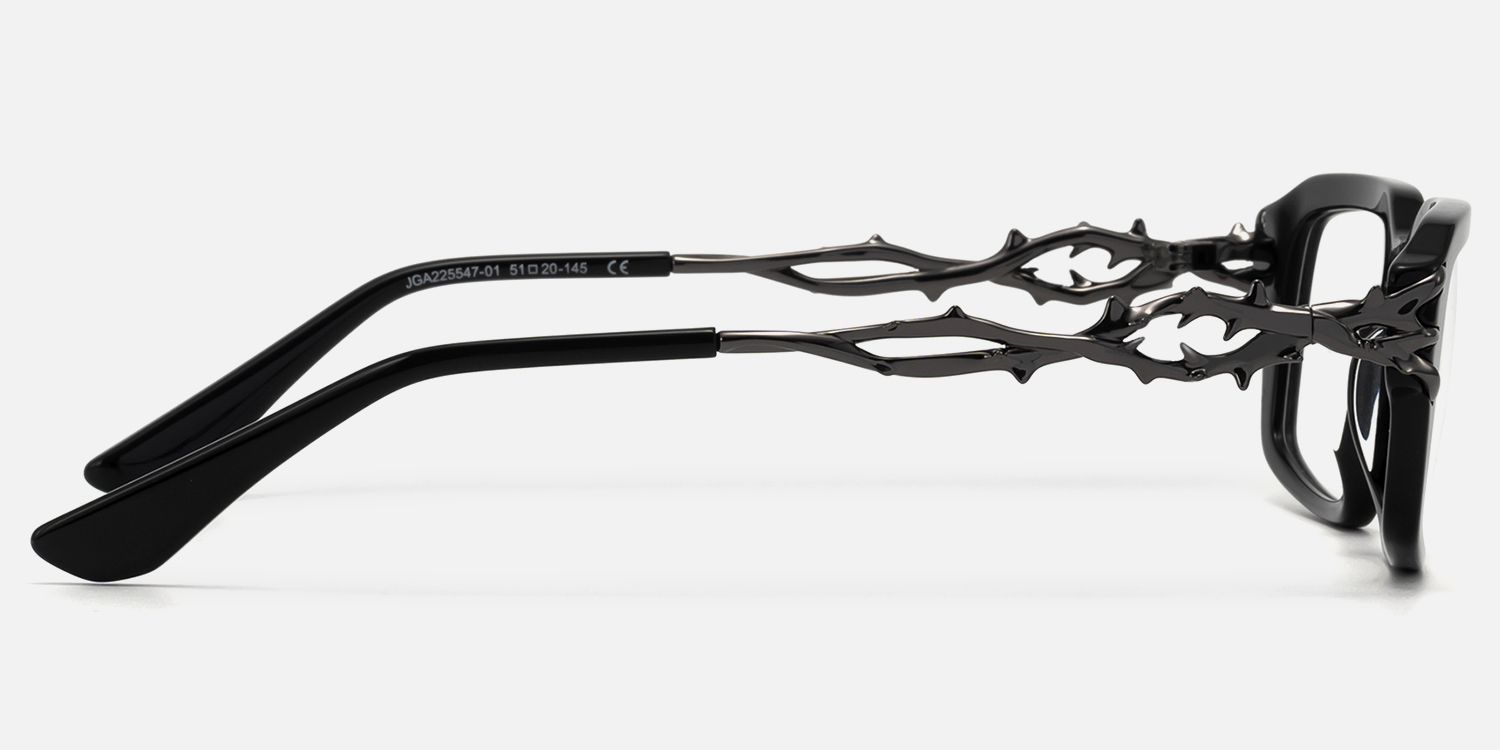 Vorpal - Dark Thorn Rectangle Black Glasses by Vooglam - Side View