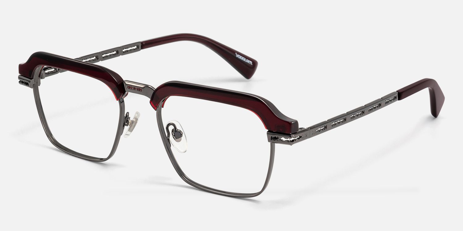 Archive - Red & Gunmetal Razor Blade Glasses by Vooglam - Front View