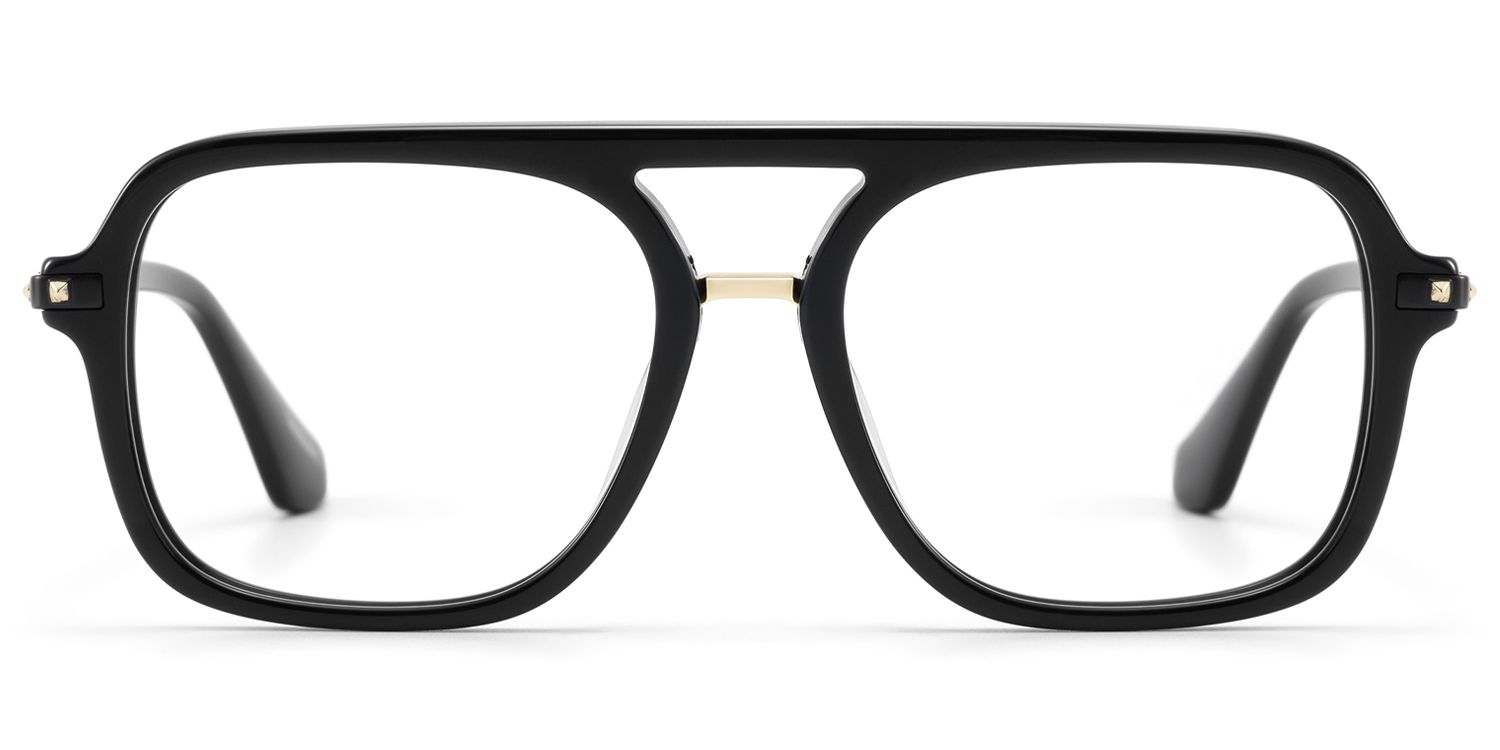 Marfa - Premium Black Gold Square Aviator Glasses by Vooglam Product Details 1