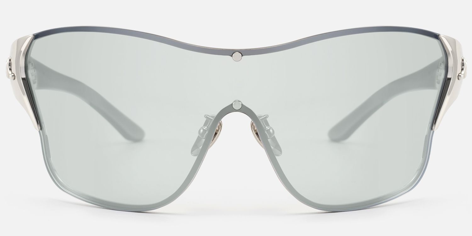 Suzuka - One Piece Shiny Silver Shield Sunglasses by Vooglam - Angle View