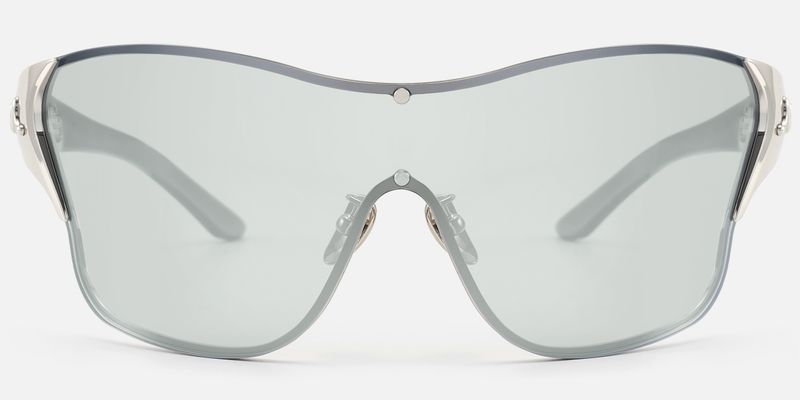 Suzuka - One Piece Shiny Silver Shield Sunglasses by Vooglam