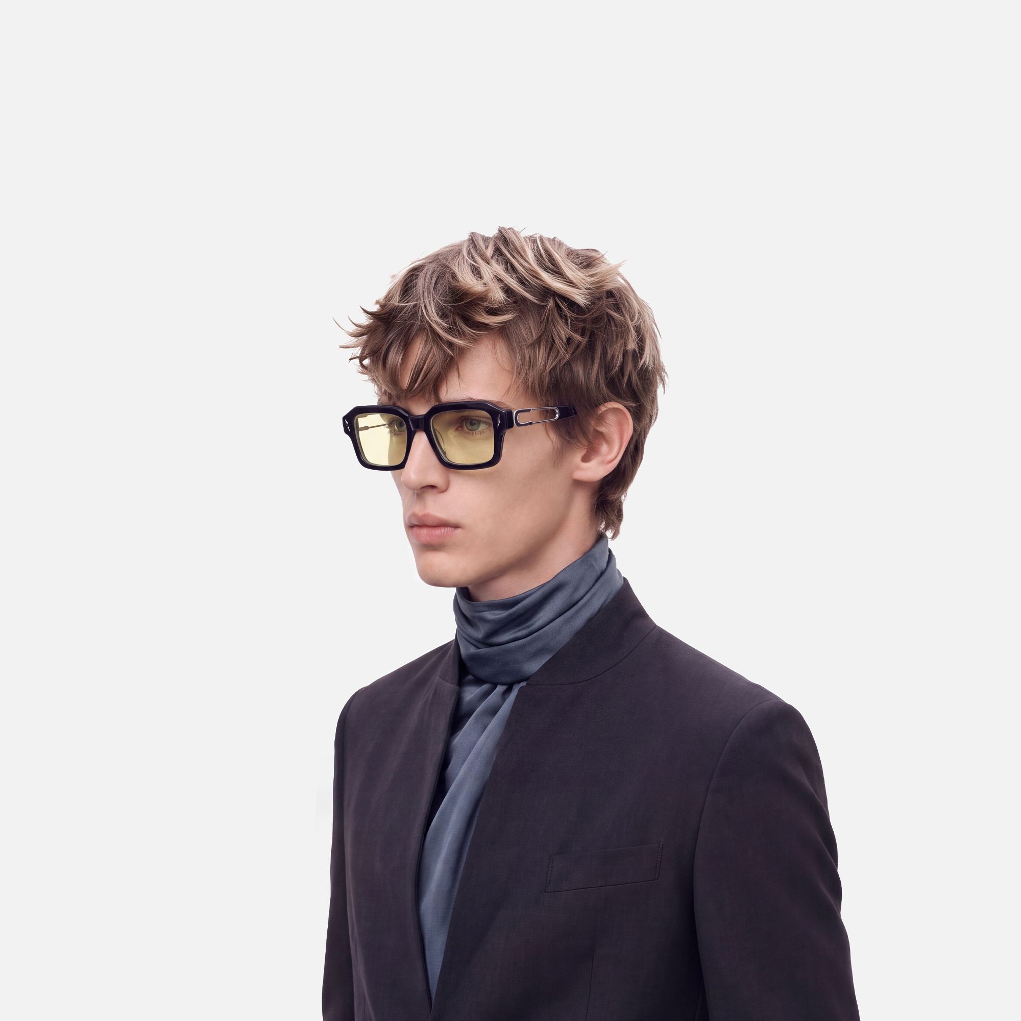 Blindspot - Acetate Yellow Tint Black Sunglasses by Vooglam - Model Side Profile