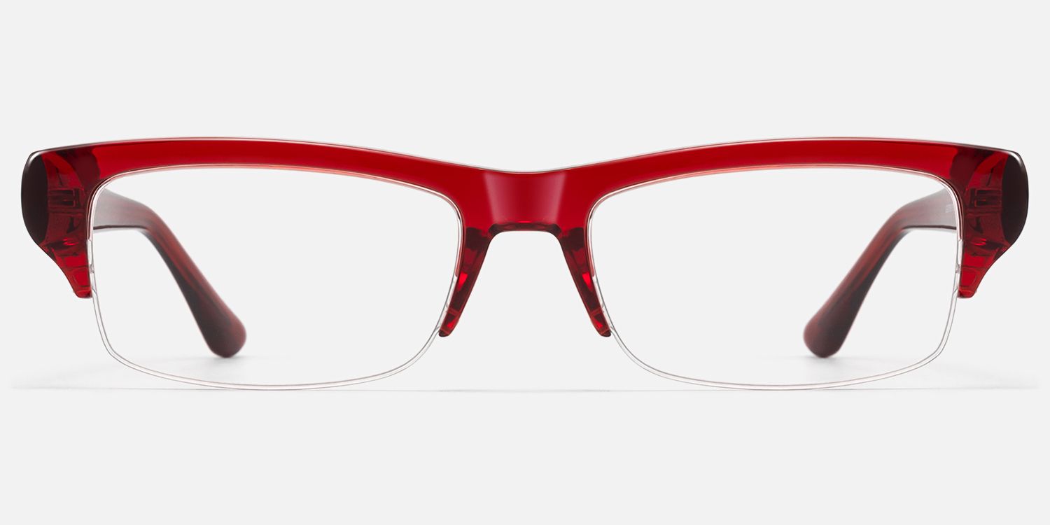 Kairo - Red Semi Rimless Acetate Glasses by Vooglam - Angle View