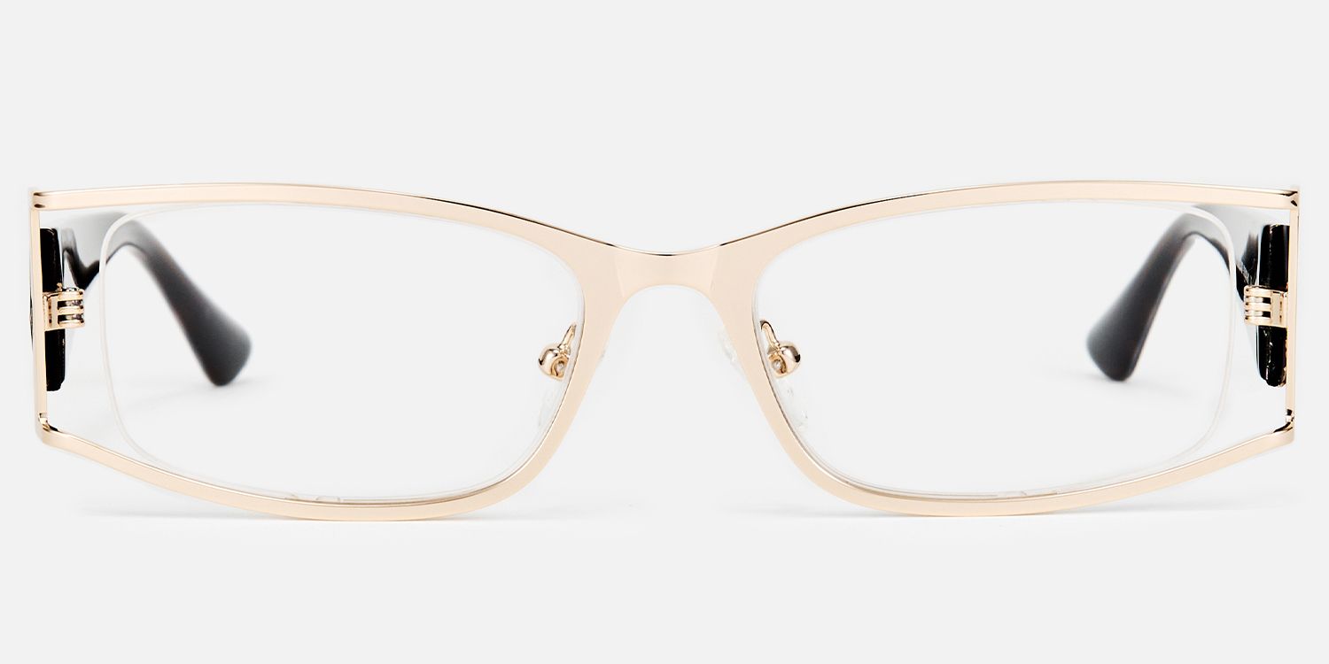 Elle - Rectangle Gold Eyeglasses by Vooglam - Angle View