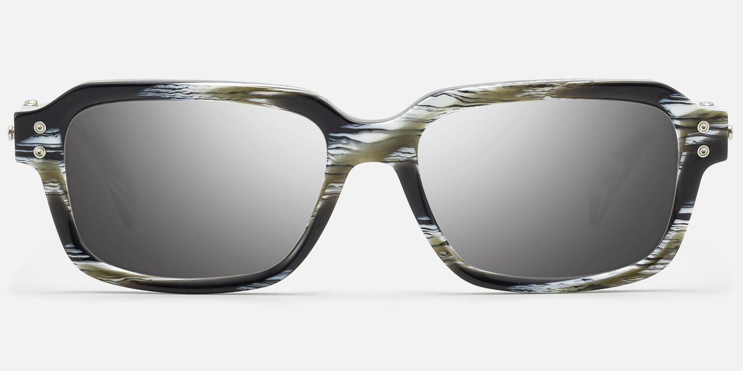 Anacortes - Silver Mirrored Horn Rim Guitar Shades by Vooglam - Angle View