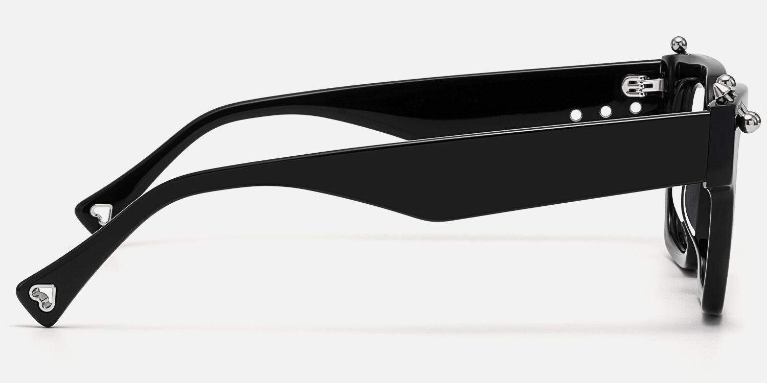 PIERCE - Square Black Eyeglasses with Studs by Vooglam - Side View
