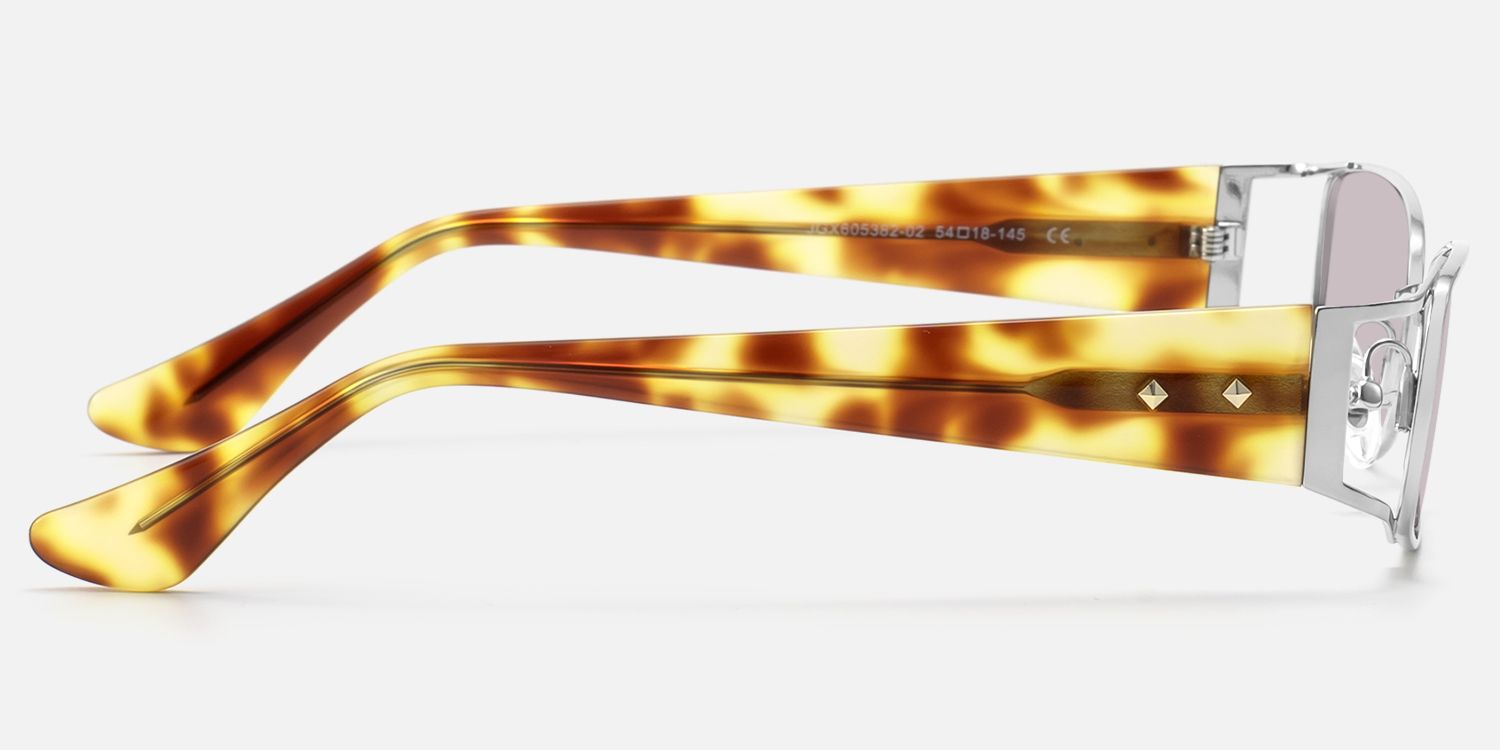 Wren - Festival-Ready Rectangle Silver Sunglasses by Vooglam - Side View