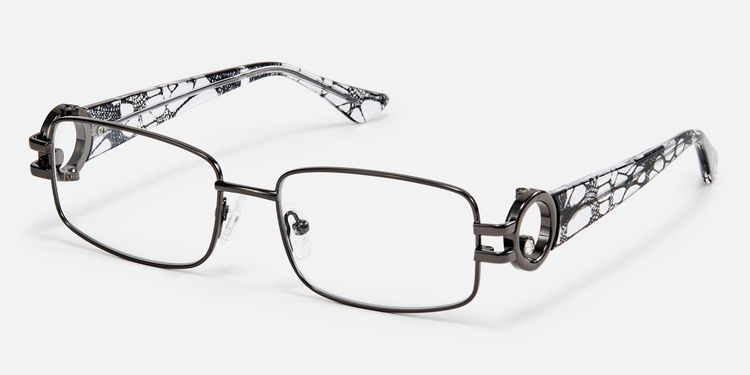 Aurae - Narrow Rectangle Shiny Gunmetal Glasses by Vooglam