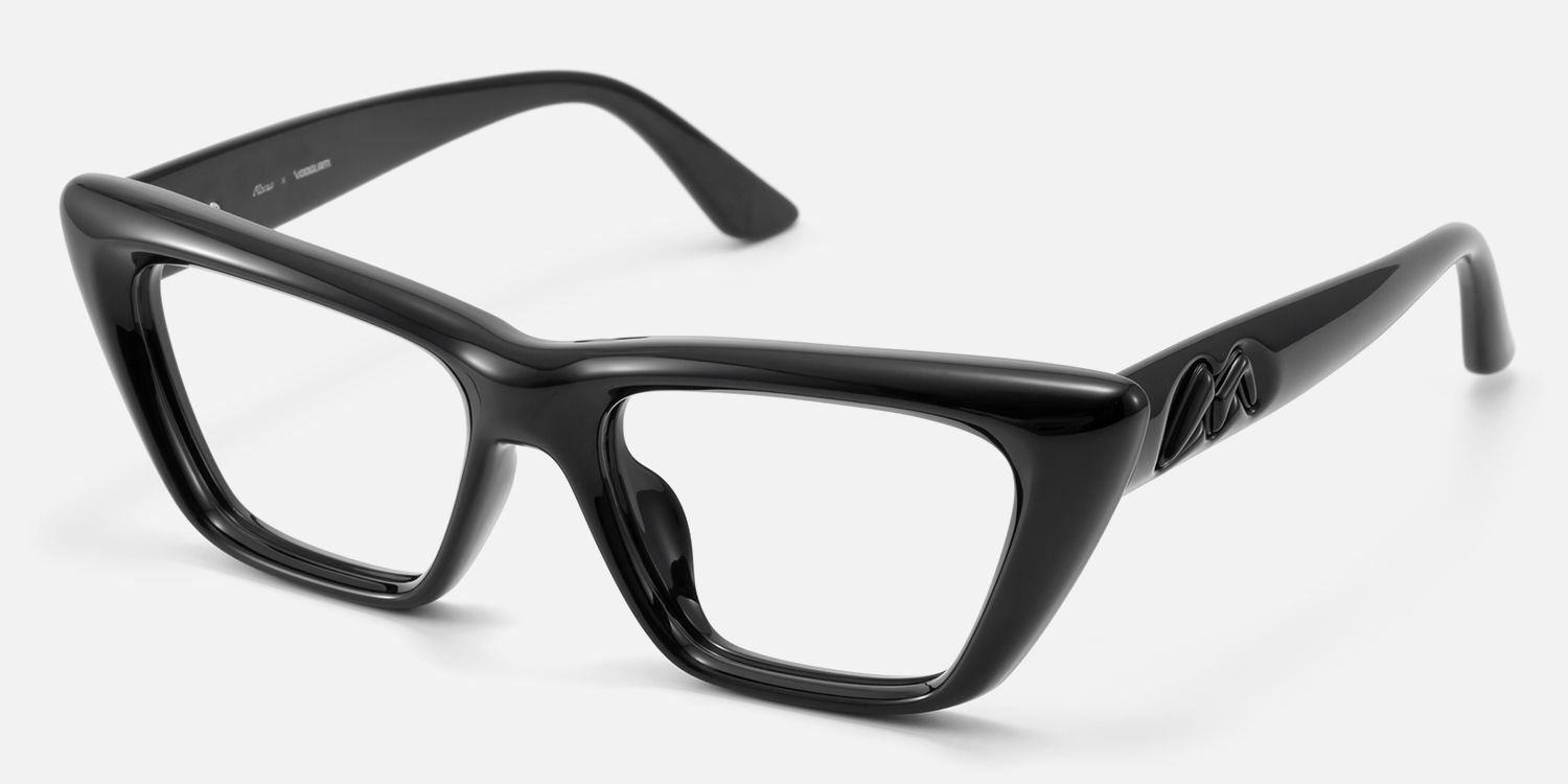 Meguro - Inflated Black Cat Eye Rx Glasses by Vooglam - Front View