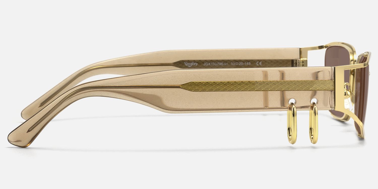 Riff - Rectangle Gold Sunglasses by Vooglam - Side View