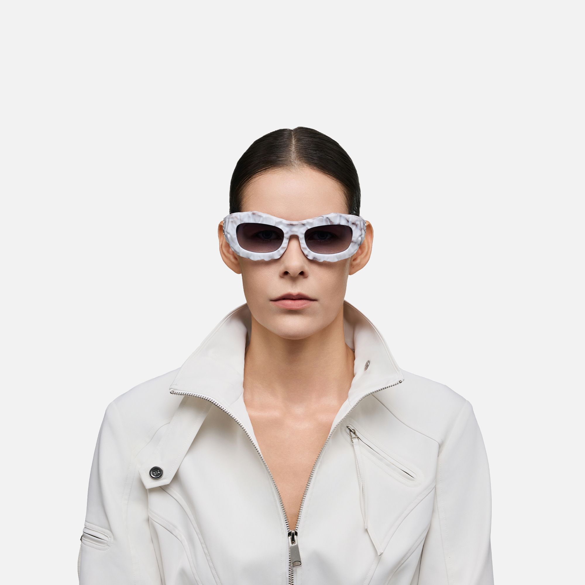 The Geologist - Marbled Gradient Gray Sunglasses by Vooglam - On Model