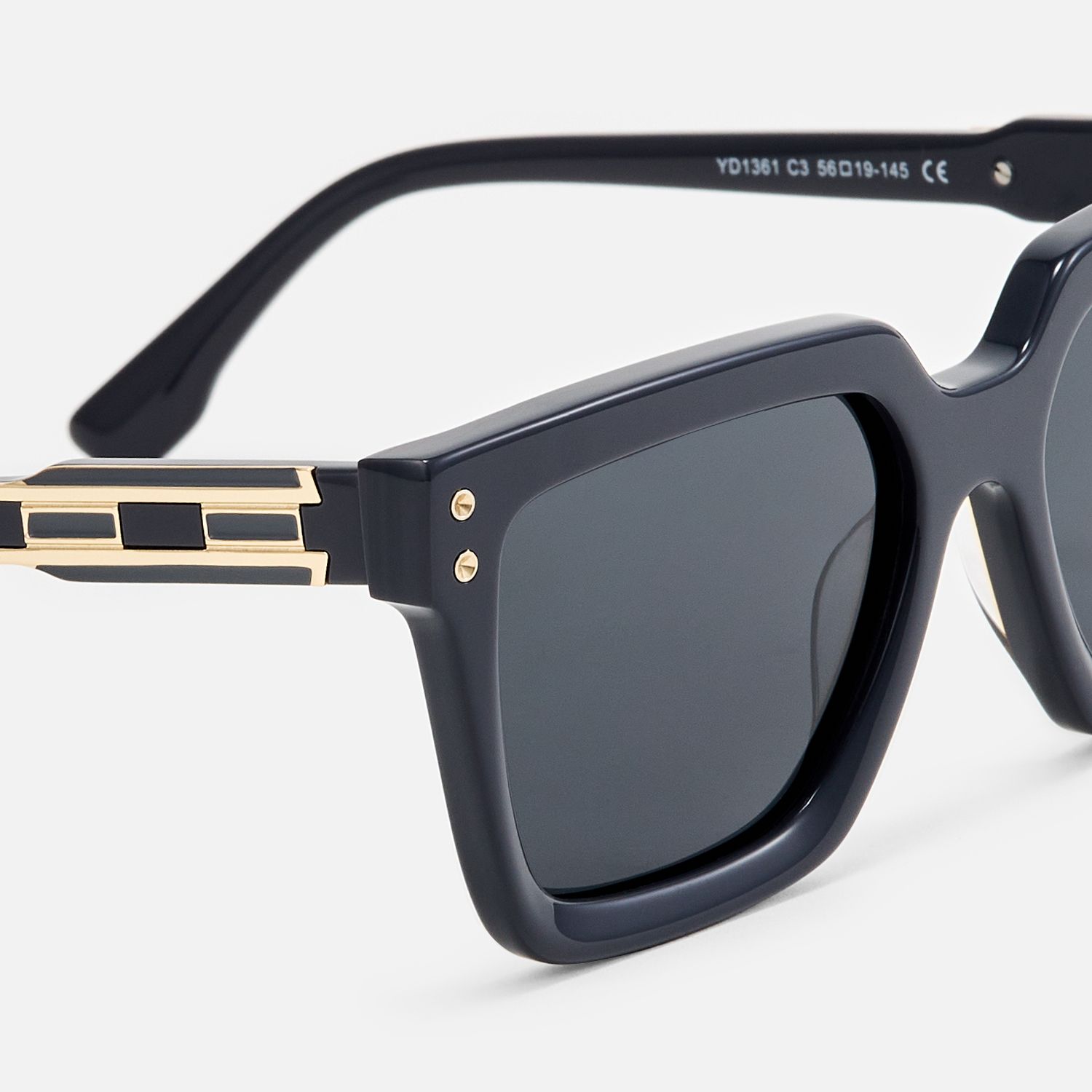 Cavalier - Rectangle Grey Sunglasses by Vooglam - Design Details