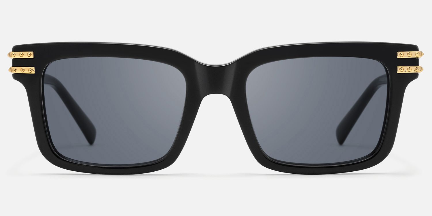 Anansi - Oversized Black and Gold Sunglasses by Vooglam - Angle View