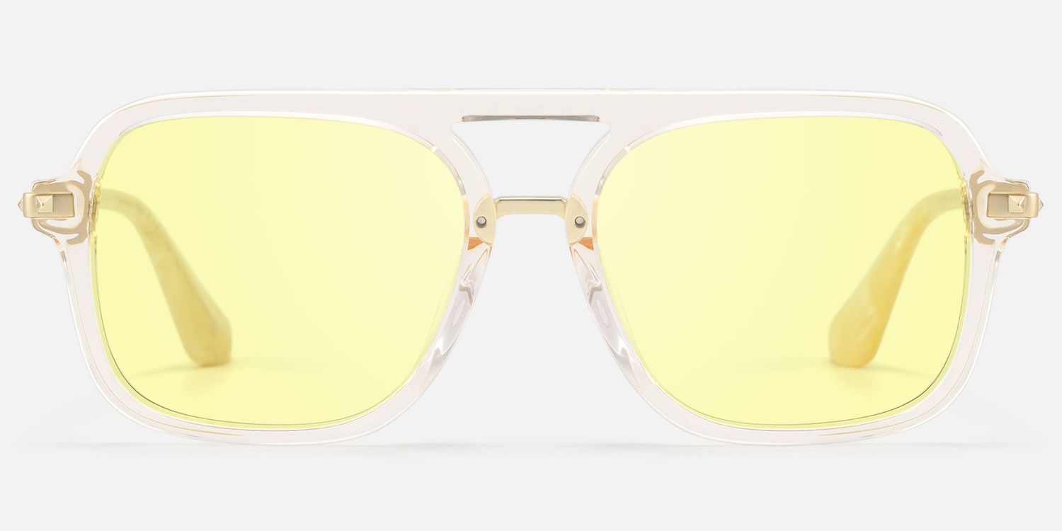 Marfa - Transparent Aviator Yellow Lens Glasses by Vooglam - Angle View