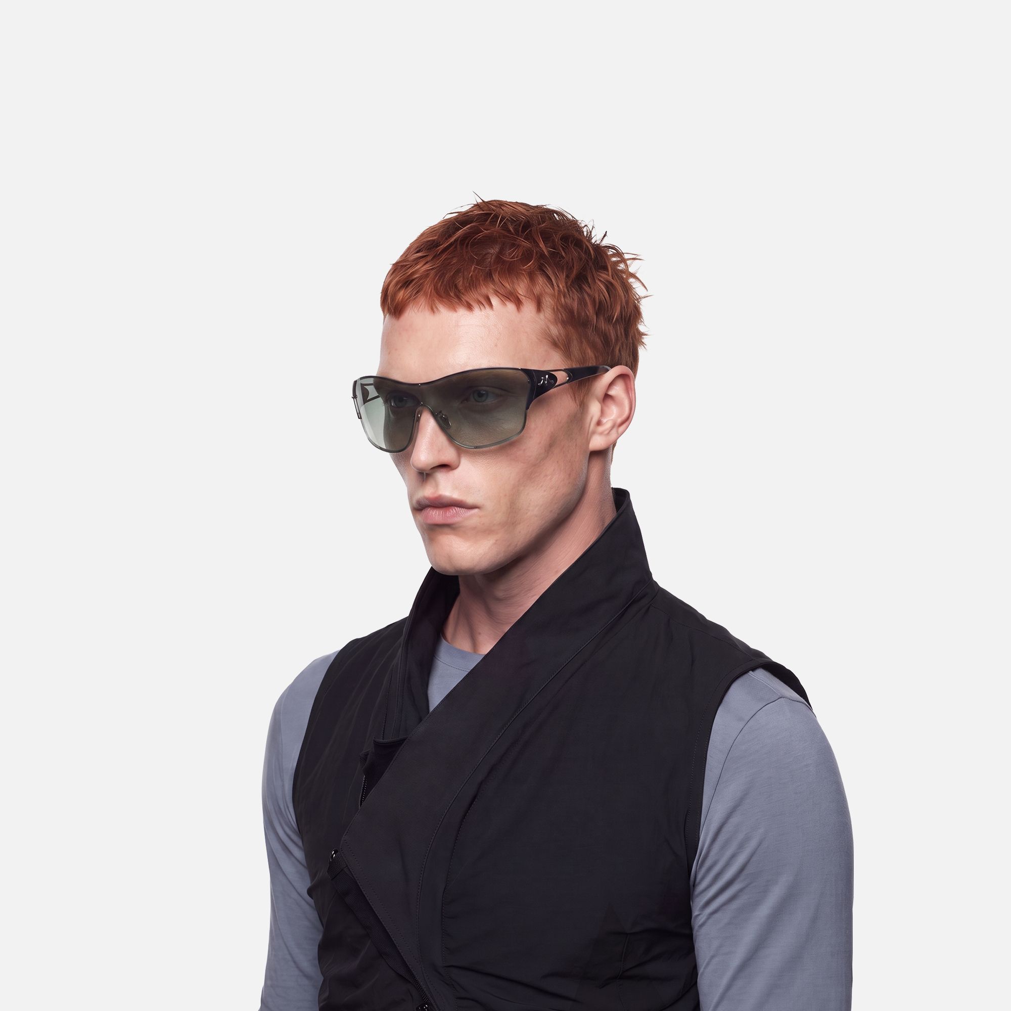 Suzuka - Black Shield Shades with Graident Tint by Vooglam - Model Side Profile