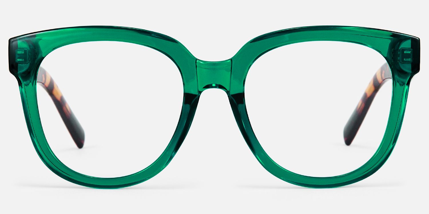 Vernetta - Clear Green Frame Glasses with Tortoise by Vooglam - Angle View