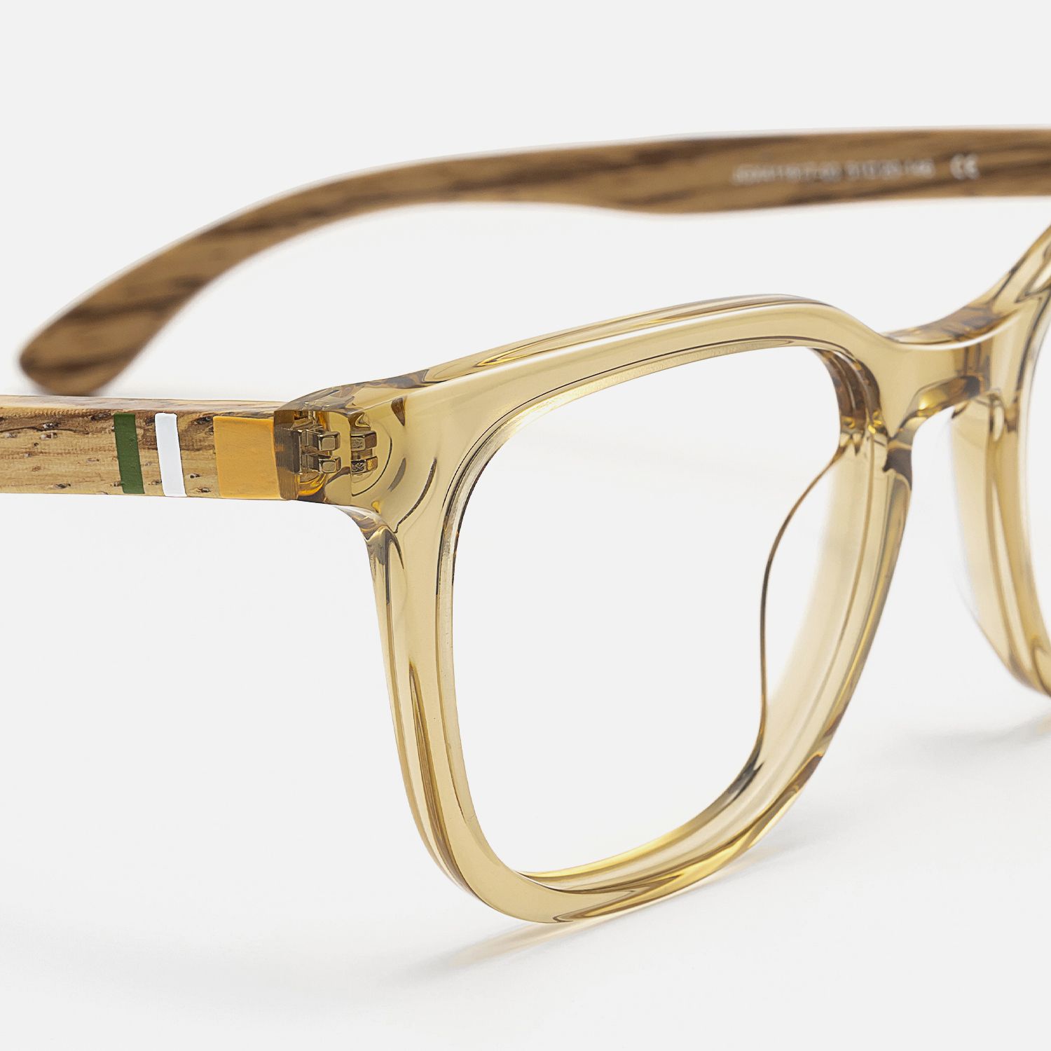 Lote - Clear Brown Wood Temple Square Glasses by Vooglam - Design Details