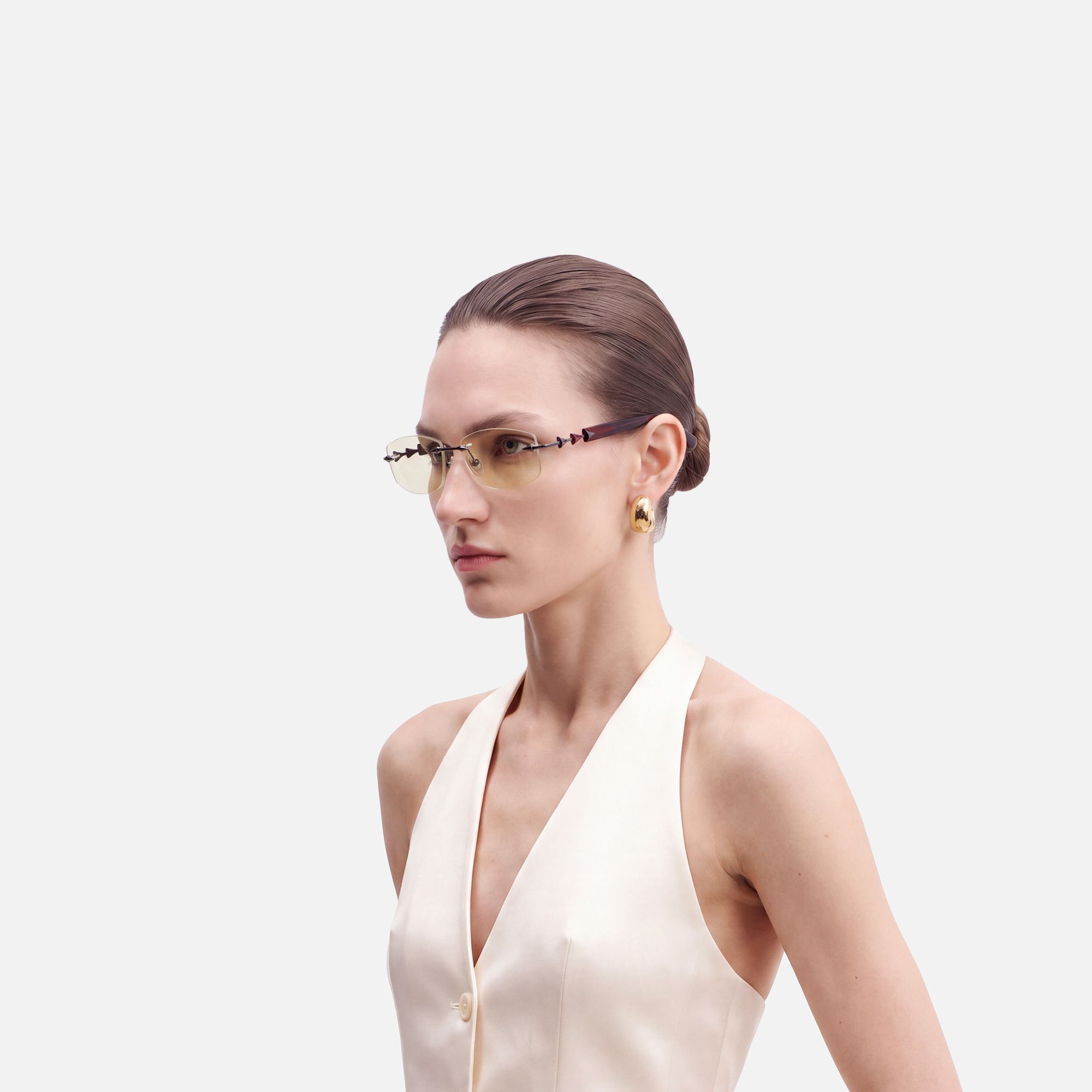 Fracture - Light Brown Tint Spike Sunglasses by Vooglam - Side View On Model